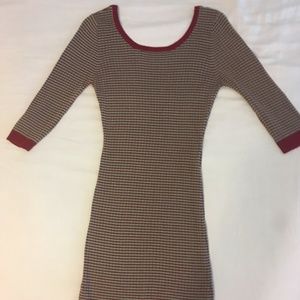 Maroon Gray & Teal Striped Sweater Dress